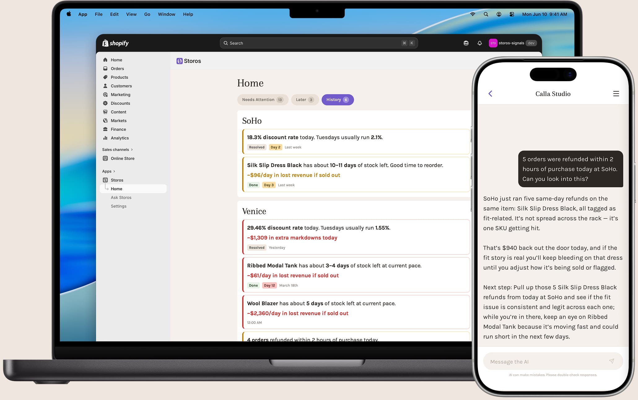 Storos home views on desktop and mobile